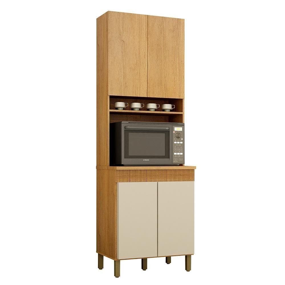 Paneleiro Torre Duplo De Cozinha Madeira 70cm Dakota Valdemóveis Cinamomo E Off White