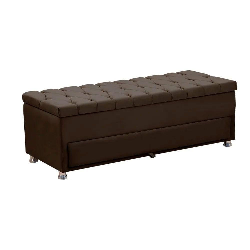 Calçadeira Sapateira Baú Munique 195cm De Largura Veludo Star Confort Marrom Chocolate