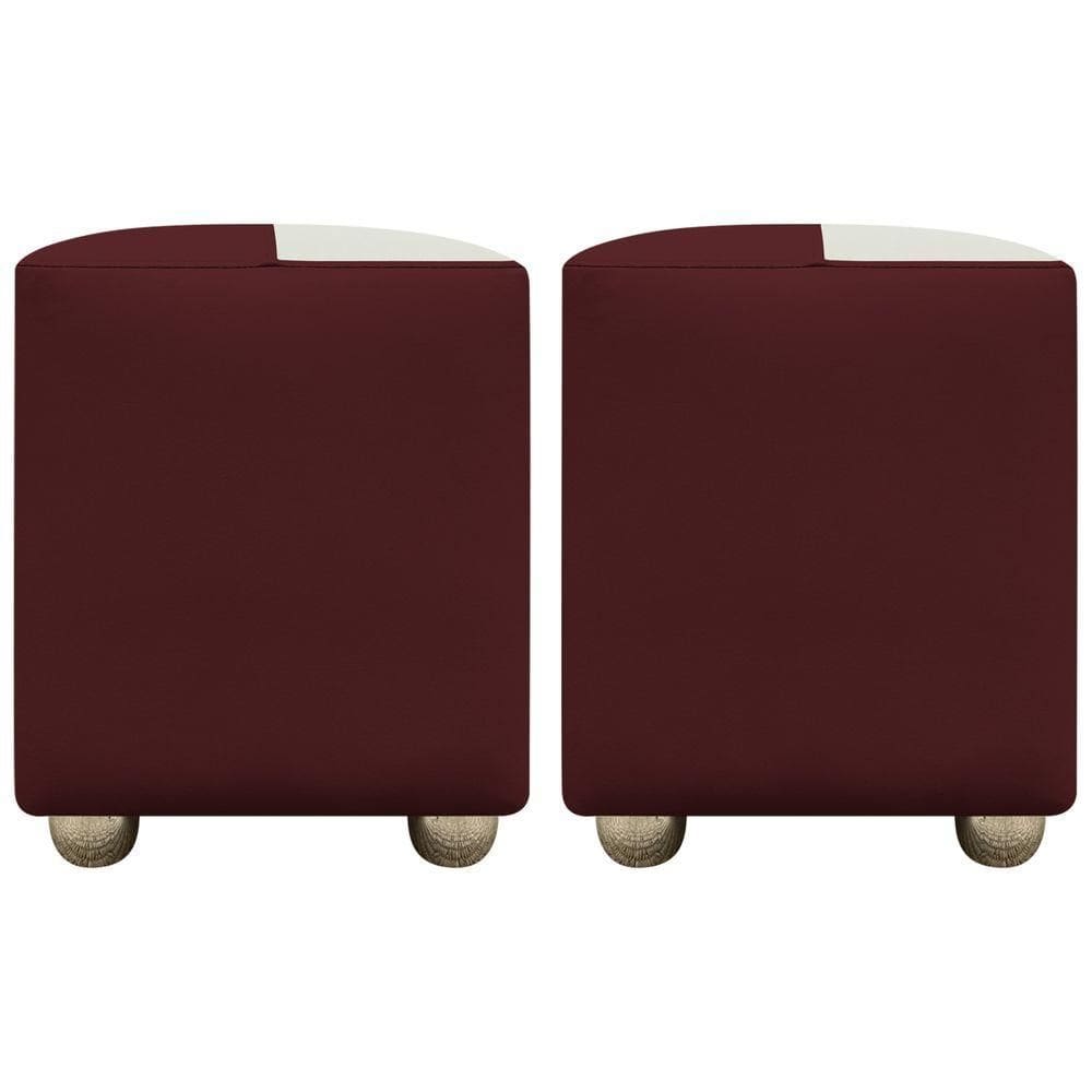 Kit 2 Puffs Decorativos Quadrado Urban - Bordo-Bege Corino