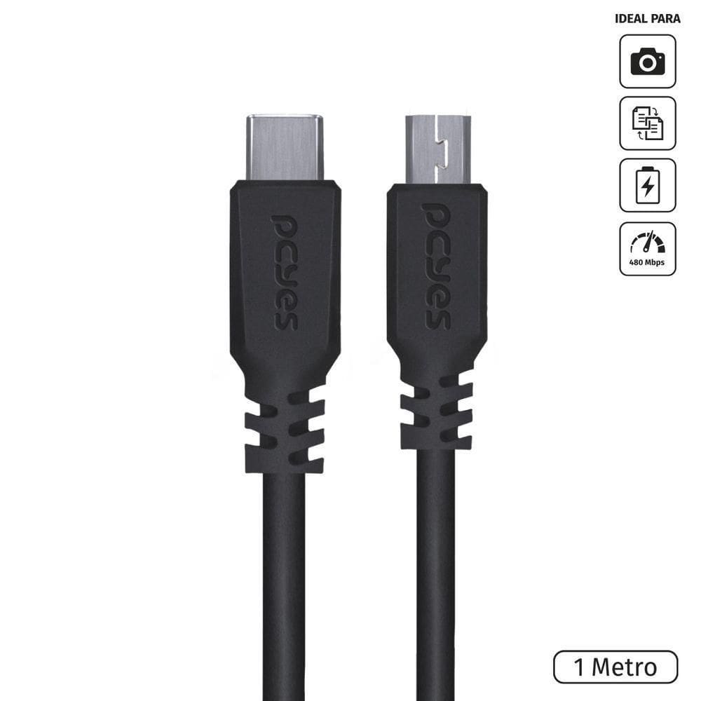 Cabo Usb Tipo C Para Mini Usb B Para Type C Tipo C 1 Metro Preto - Pucmbp-1