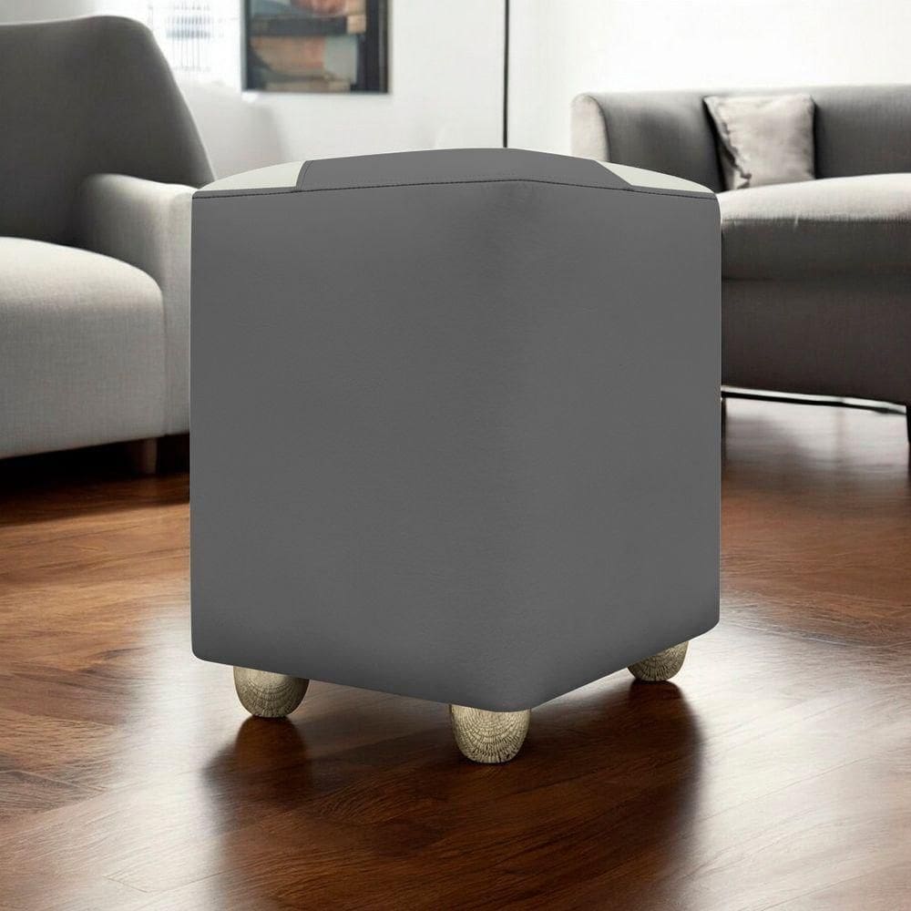 Puff Decorativo Quadrado Penteadeira Urban - Cinza-Bege Corino
