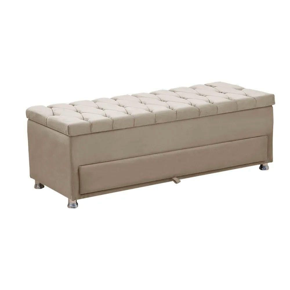 Calçadeira Sapateira Baú Munique 195cm De Largura Veludo Star Confort Bege Marfim