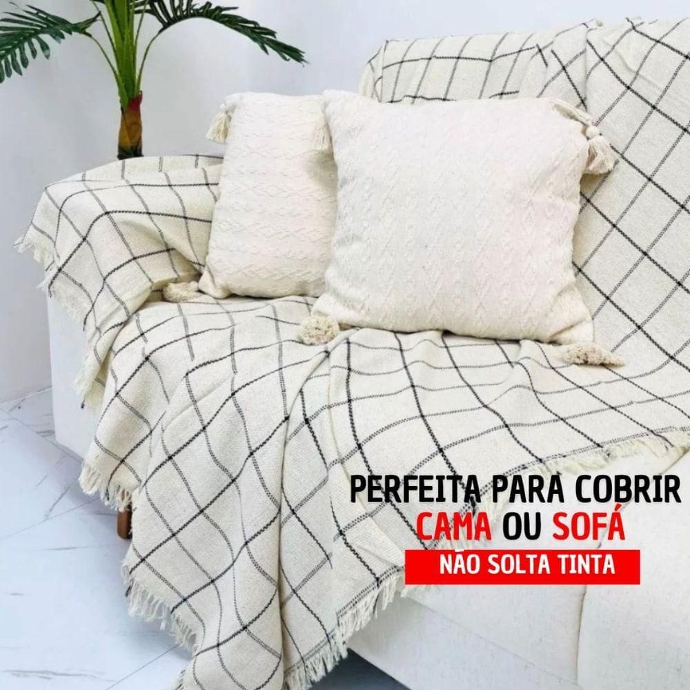 Manta Para Sofá Grande 2 E 3 Lugares 2,50x1,80 Decorativa Capa Protetora De Sofa Gigante Xadrez