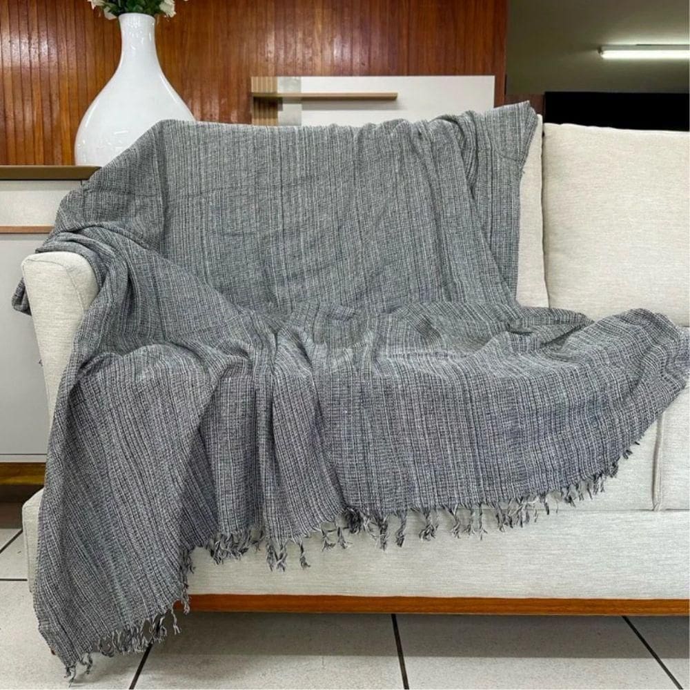 Kit 02 Manta Para Sofá Grande King 2 E 3 Lugares Gigante 3,00x1,80 De Luxo Sofa E Cama Cinza Mesclado