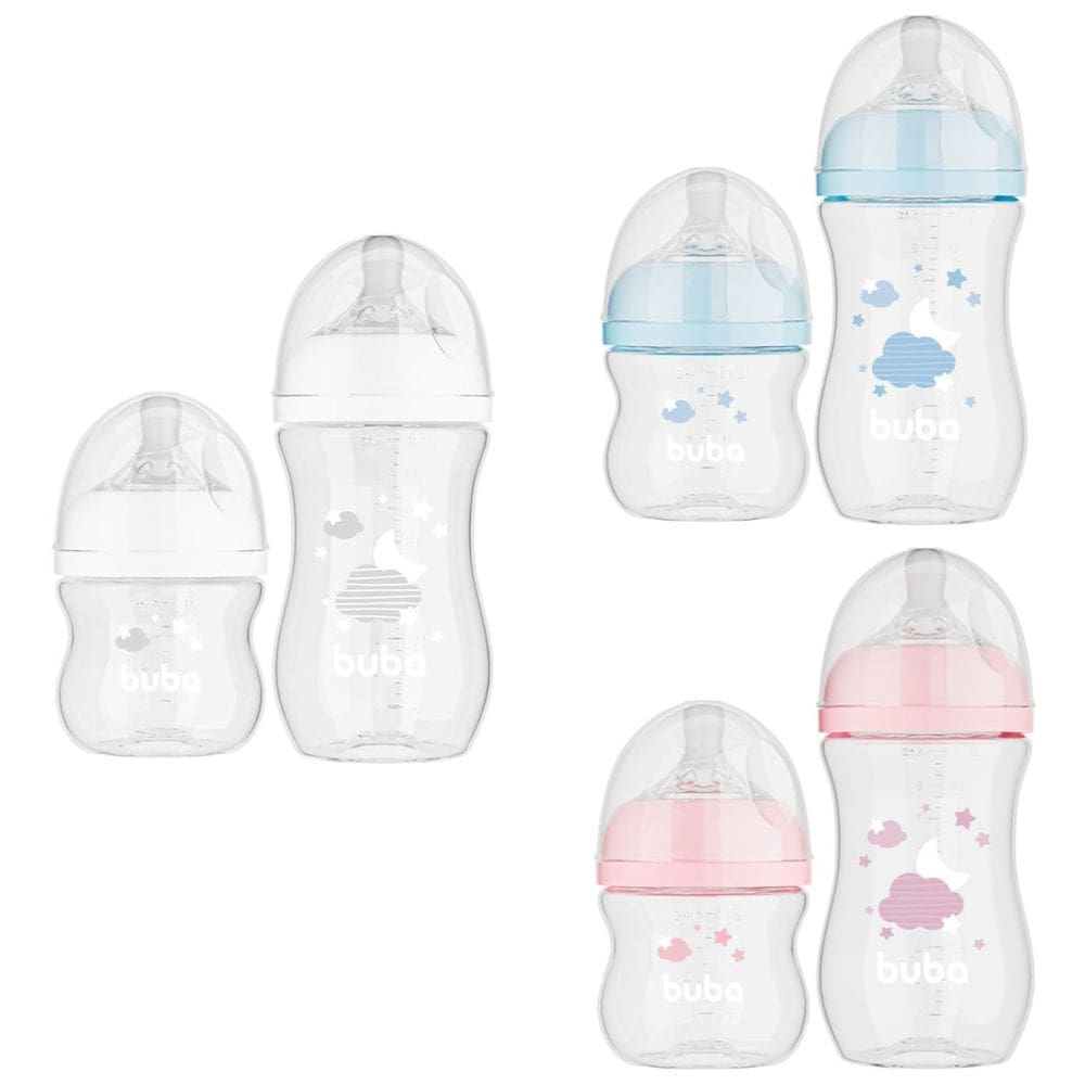 Kit Mamadeiras Easy Flow Nuvem 2 Unidades 120/270ml Tampa Anti Vazamentos Sistema Anti Cólicas Buba