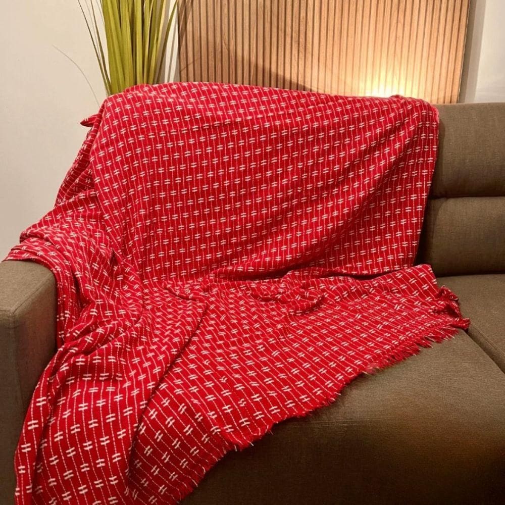 Manta Grande Para Sofá Luxo 2,50x1,80 Tipo Capa Protetora De Sofa 2 E 3 Lugares Gigante 100% Algodão Vermelho-branco