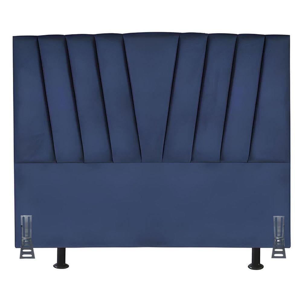 Cabeceira Cama Box Casal 140 Cm Joana Em Suede Com Frame Azul Marinho