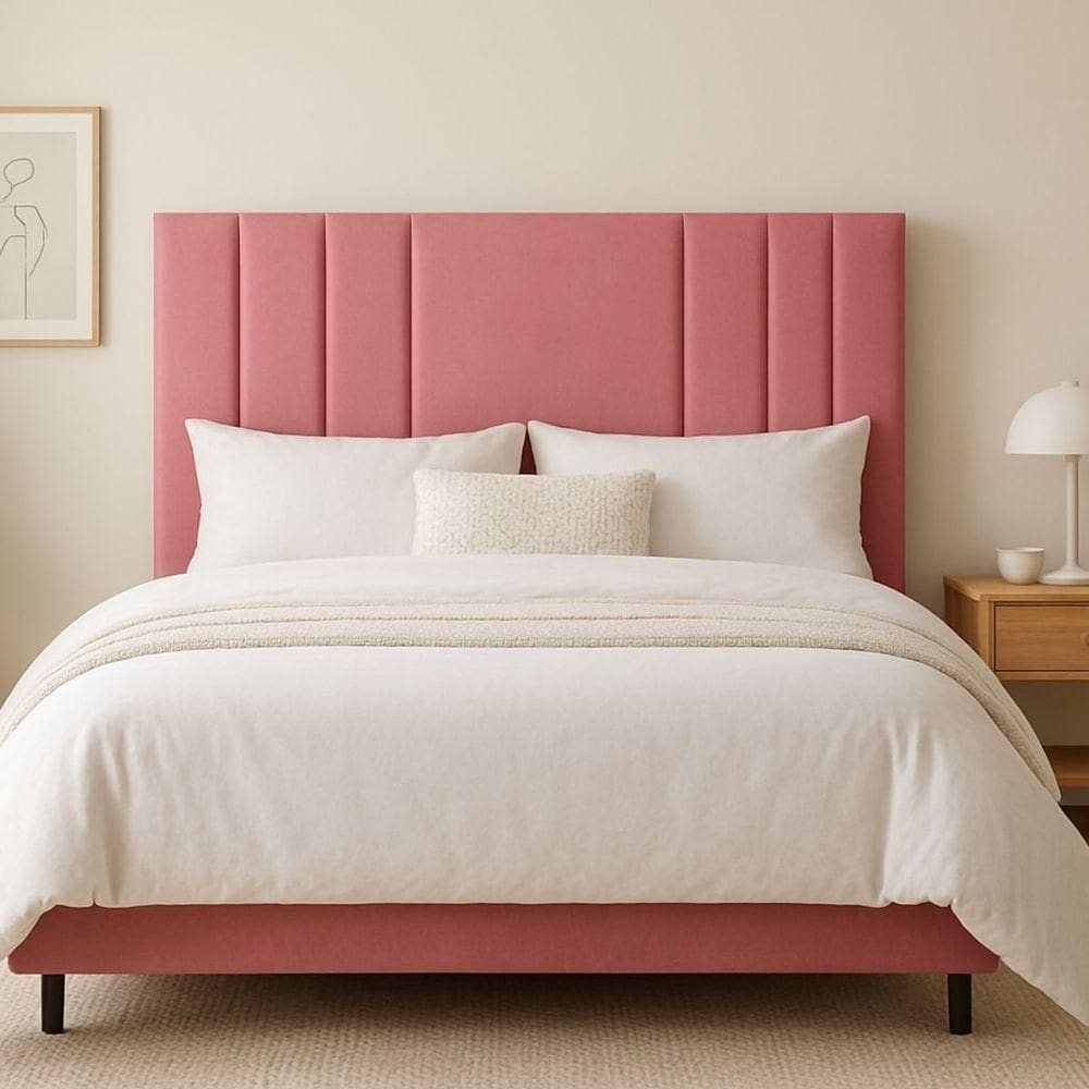 Cabeceira Solteiro 100 Cm Cama Box Estofada Veludo Frame Rosa