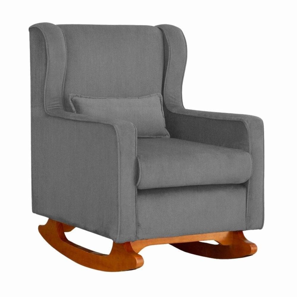 Poltrona De Descanso Com Balanço E Amamentar Paloma Suede Suede Cinza