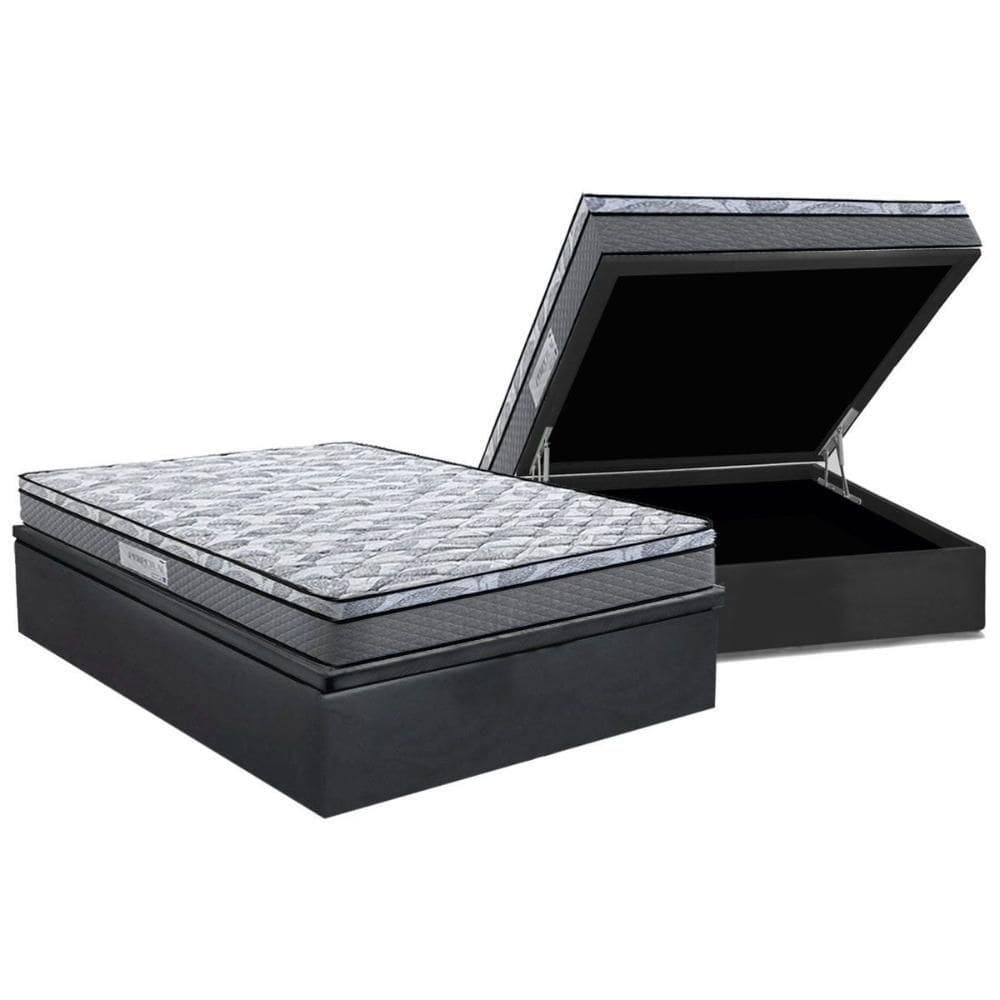 Cama Box Baú Casal: Colchão Ortopédico Herval D60 - Ag65 Perpetual + Base Crc Suede Gray (138x188)
