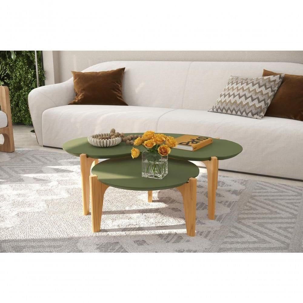 Conj. Mesas De Centro Verde Floresta Freijó Lukaliam