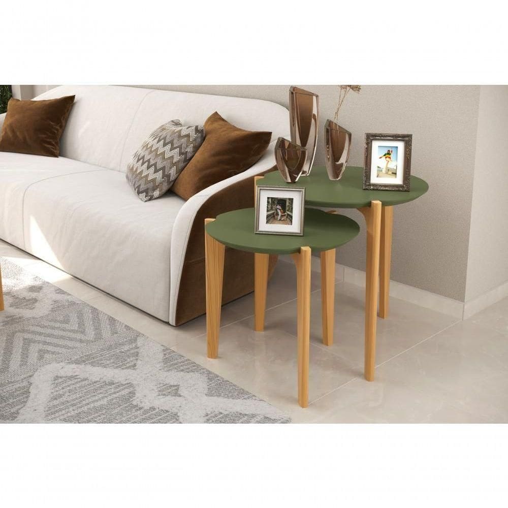 Conj. Mesas Laterais Florida Verde Floresta Freijó Lukaliam