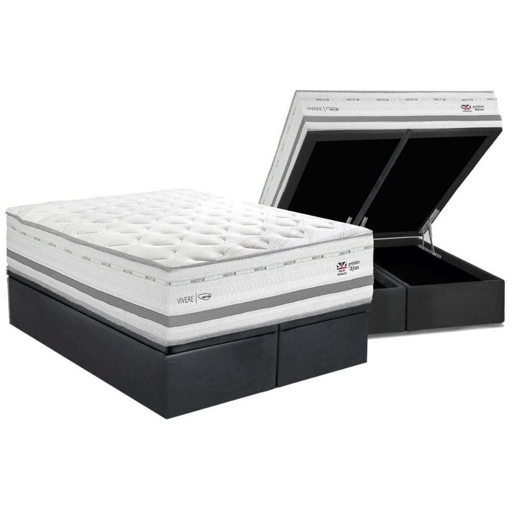 Cama Box Baú Queen: Colchão C- Vibro Massagem Herval Maxspring C1756 + Base Crc Suede Gray (158x198)