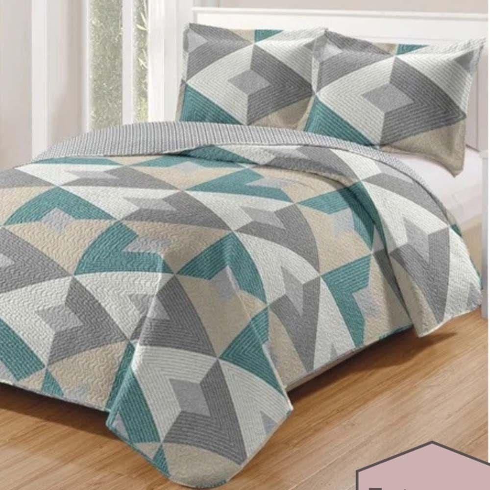 Kit Cobre Leito Colcha Daily Queen 3 Peças Dupla Face Estampado - Modelo 63 - 100% Poliéster
