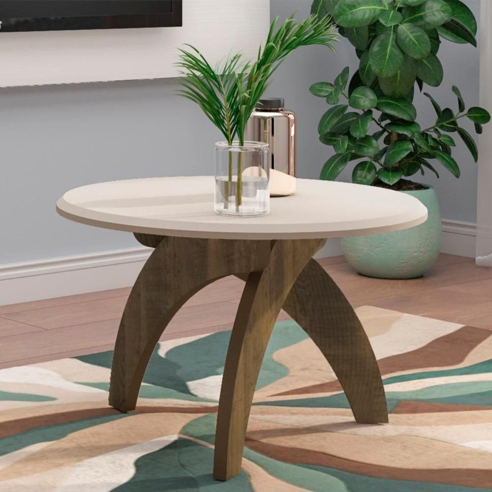 Mesa Centro Redonda 70cm Para Sala Mdf Leeroy Off/pinho A09 - Mpozenato