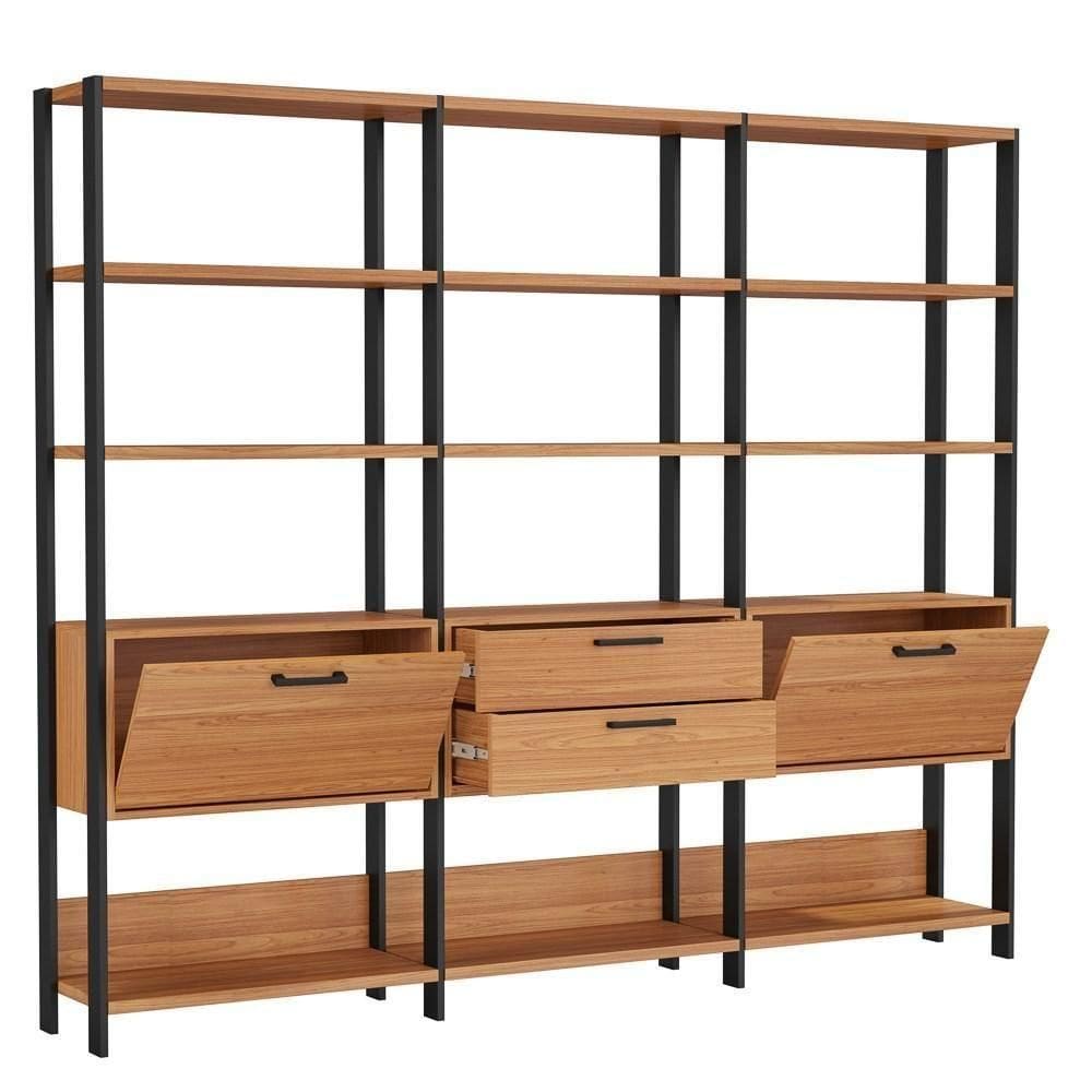 Estante Alta Estilo Industrial 2 Portas 2 Gavetas E93 Freijó/preto Fosco - Pradel