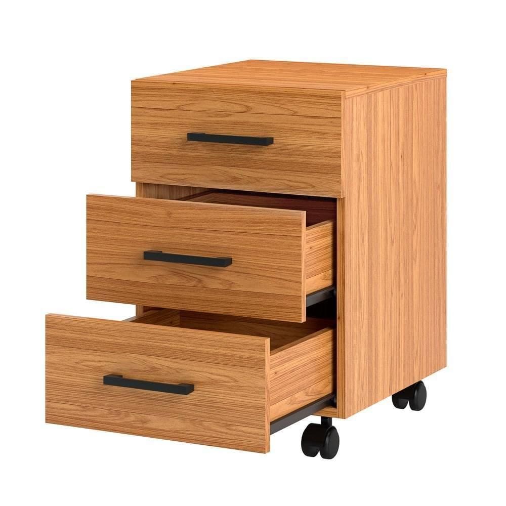 Gaveteiro Com Rodízios 3 Gavetas Estilo Industrial F16 Freijó - Pradel