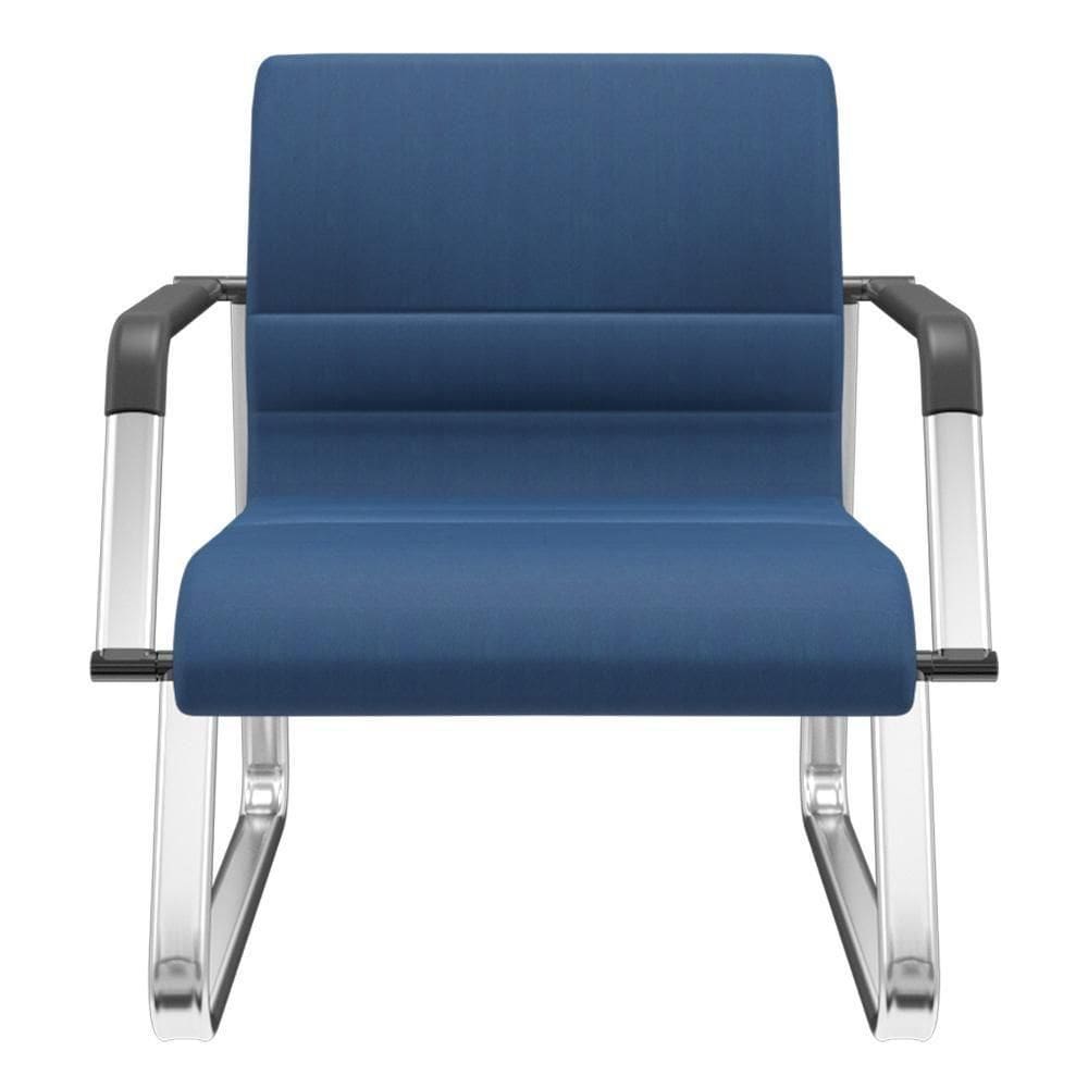 Cadeira De Escritório Recepção Com Braço Fixa Cromada Lev P03 Crepe Azul - Lyam Decor