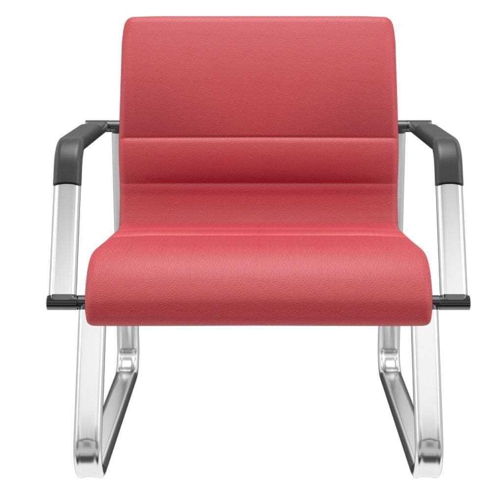 Cadeira De Escritório Recepção Com Braço Fixa Cromada Lev P03 Vinil Vermelho - Lyam Decor