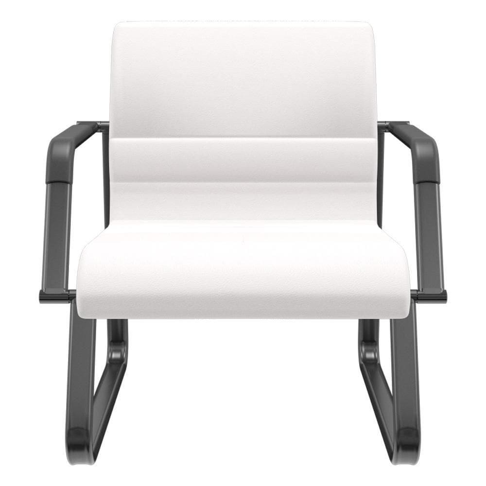 Cadeira De Escritório Recepção Com Braço Fixa Preta Lev P03 Vinil Branco - Lyam Decor