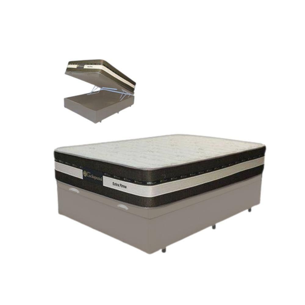 Cama Box Baú Casal Suede + Colchão Esplendor Molas Ensacadas Luckspuma 138x188x75 Cor:cinza