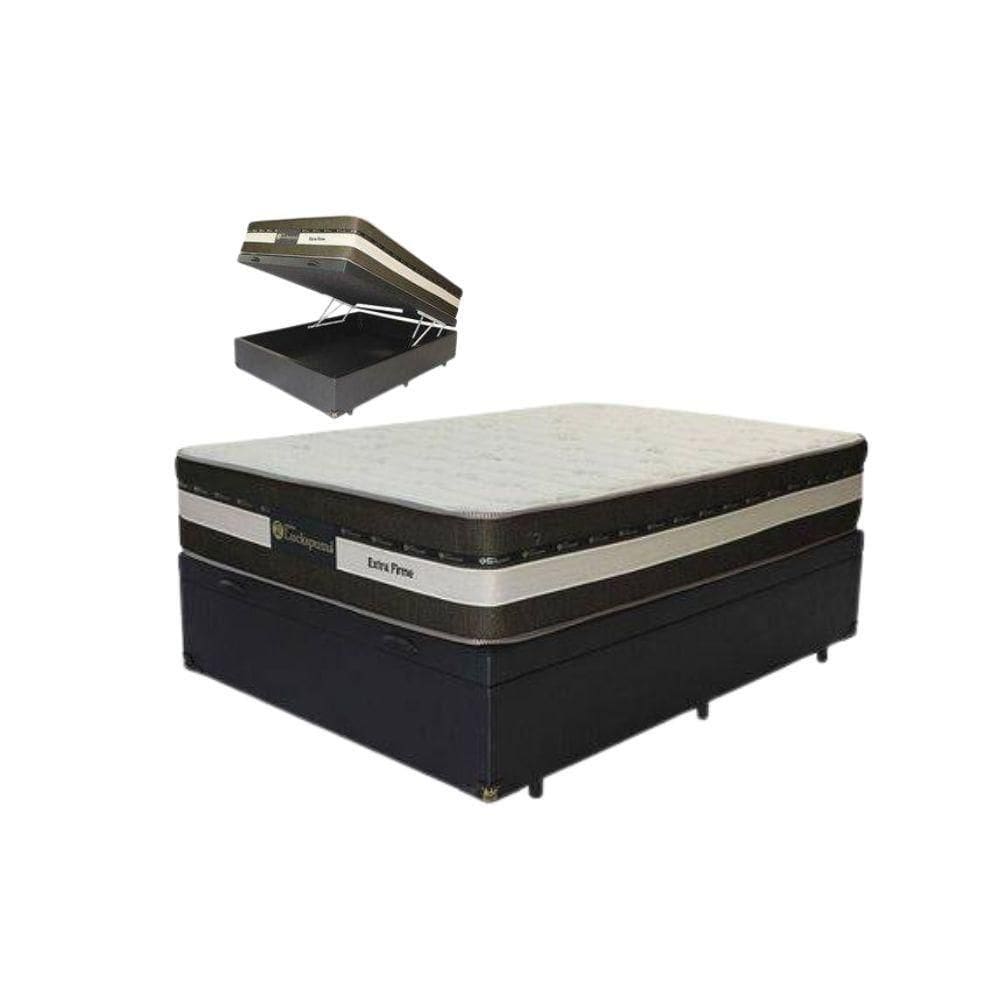 Cama Box Baú Casal Sintético + Colchão Esplendor Molas Ensacadas Luckspuma 138x188x75 Cor:preto