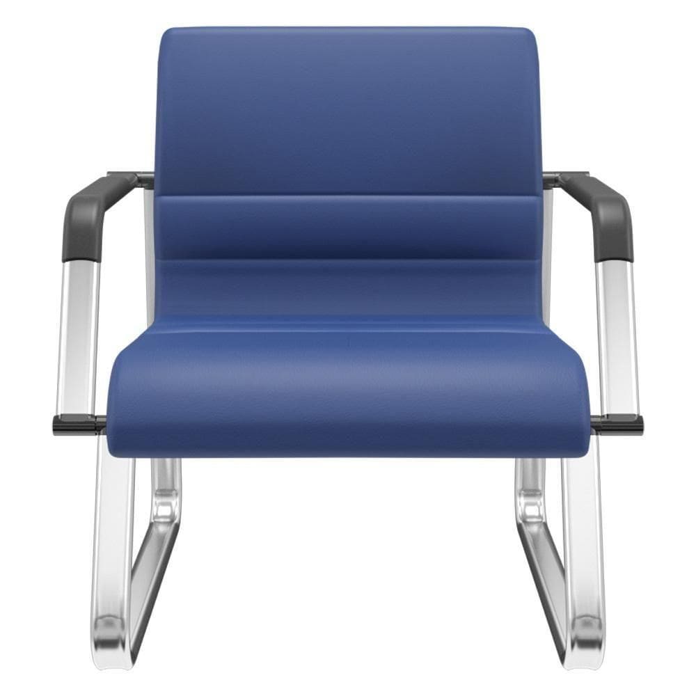 Cadeira De Escritório Recepção Com Braço Fixa Cromada Lev P03 Vinil Azul - Lyam Decor