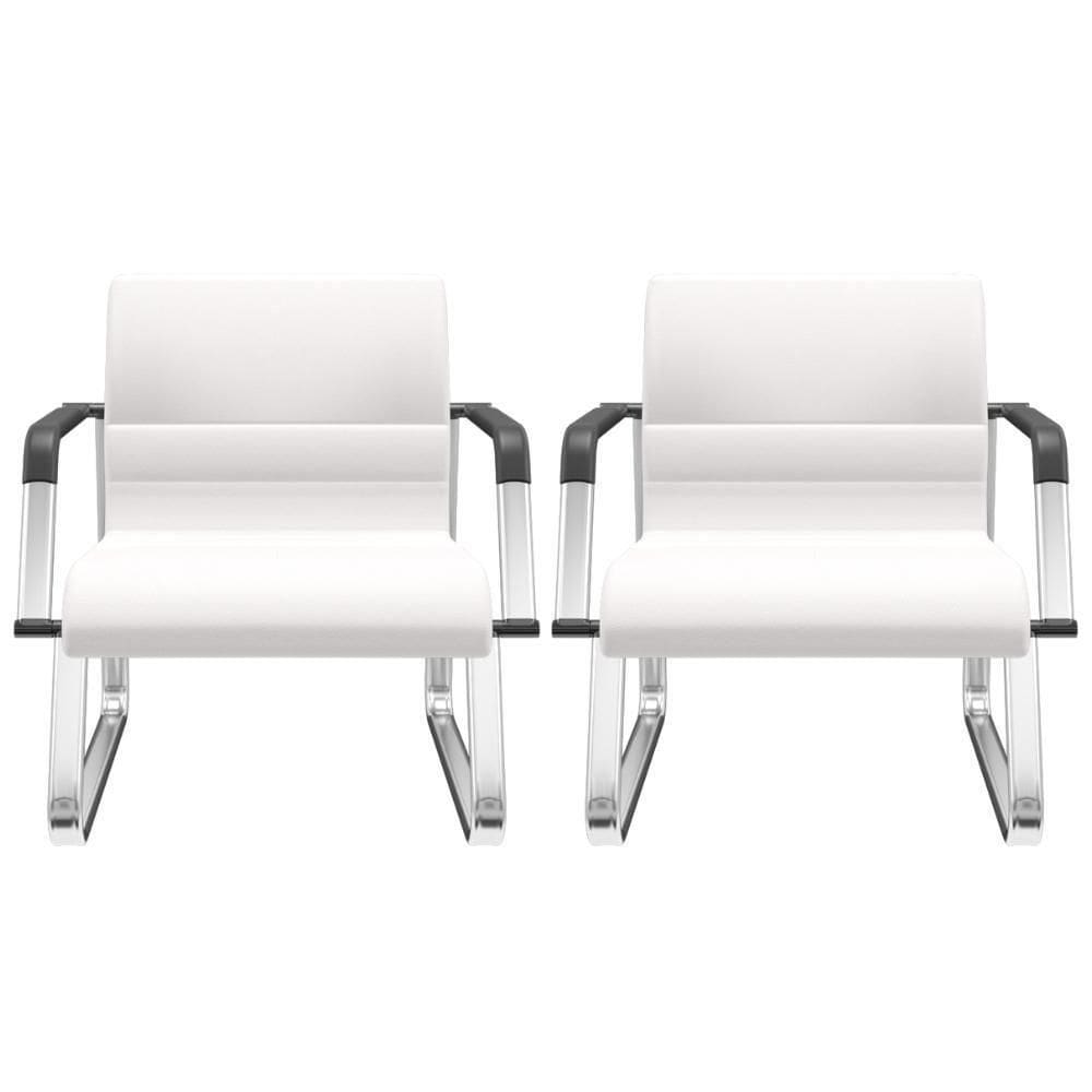 Kit 02 Cadeiras De Escritório Recepção Fixa Pés Cromado Lev P03 Vinil Branco - Lyam Decor