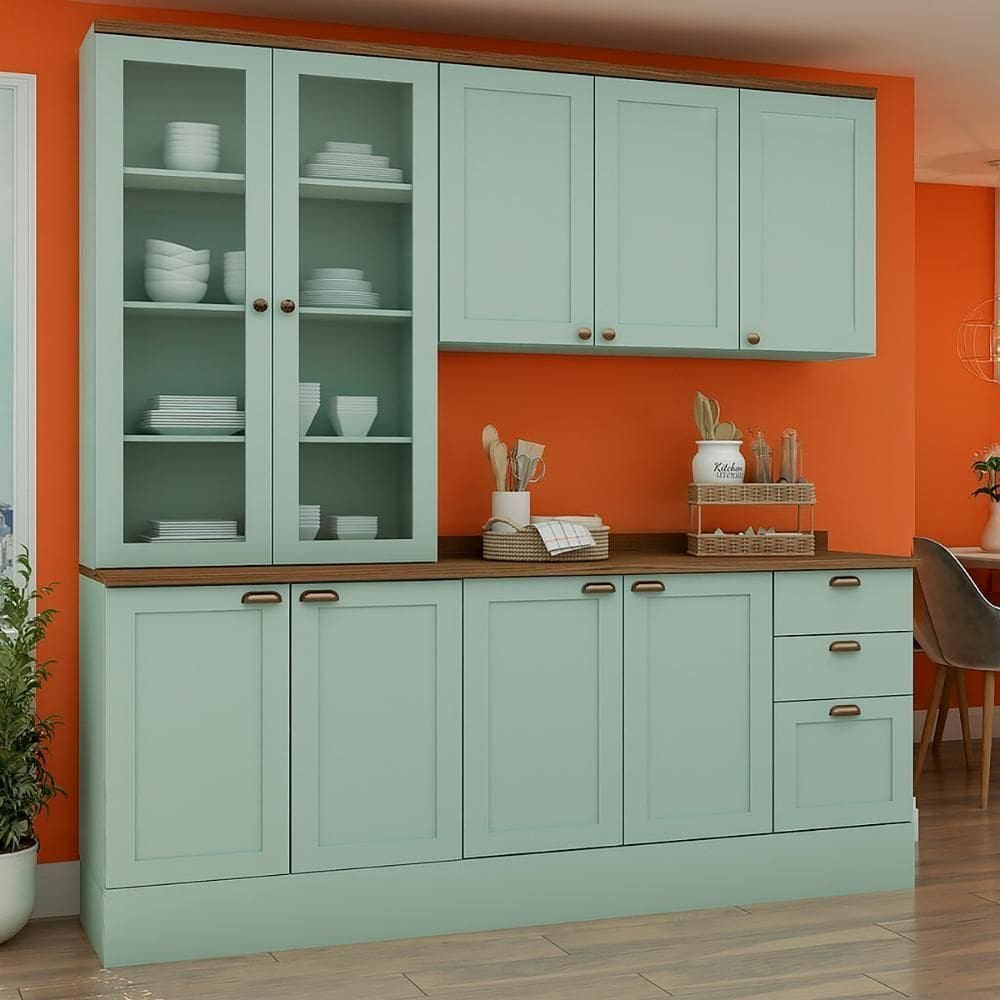 Armário De Cozinha Genialflex Iluminata 3 Peças Verde Mint