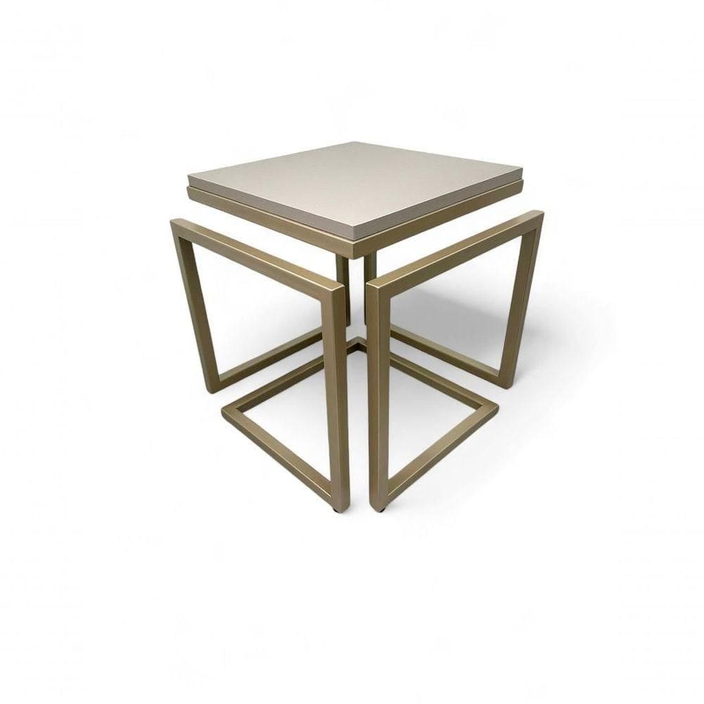 Mesa Lateral Cubo - Metalon Champagne Cacao - 40cm