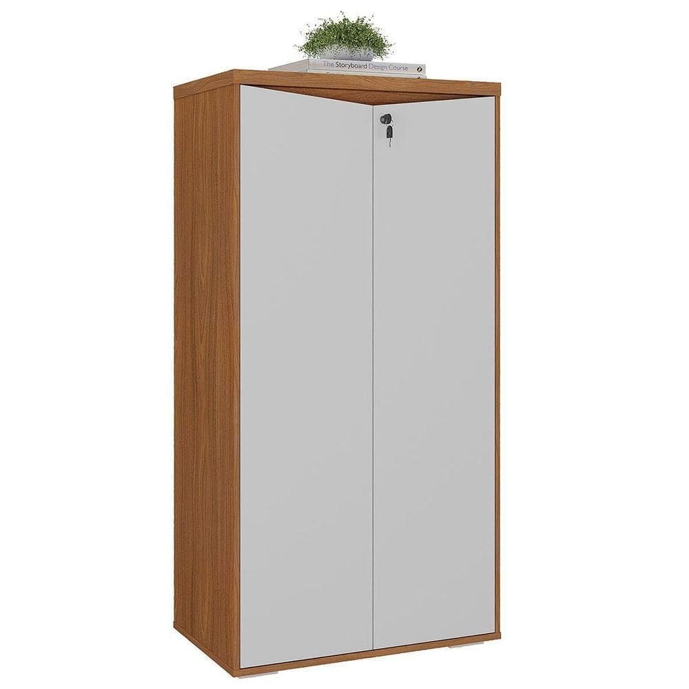 Armário Para Escritório 2 Portas Com Chave 3 Prateleiras Branco/freijó