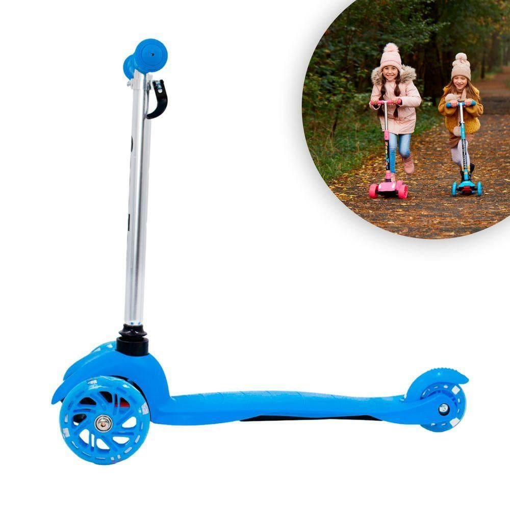 Patinete Regulável Infantil 3 Rodinhas Com Led Até 40kg Azul