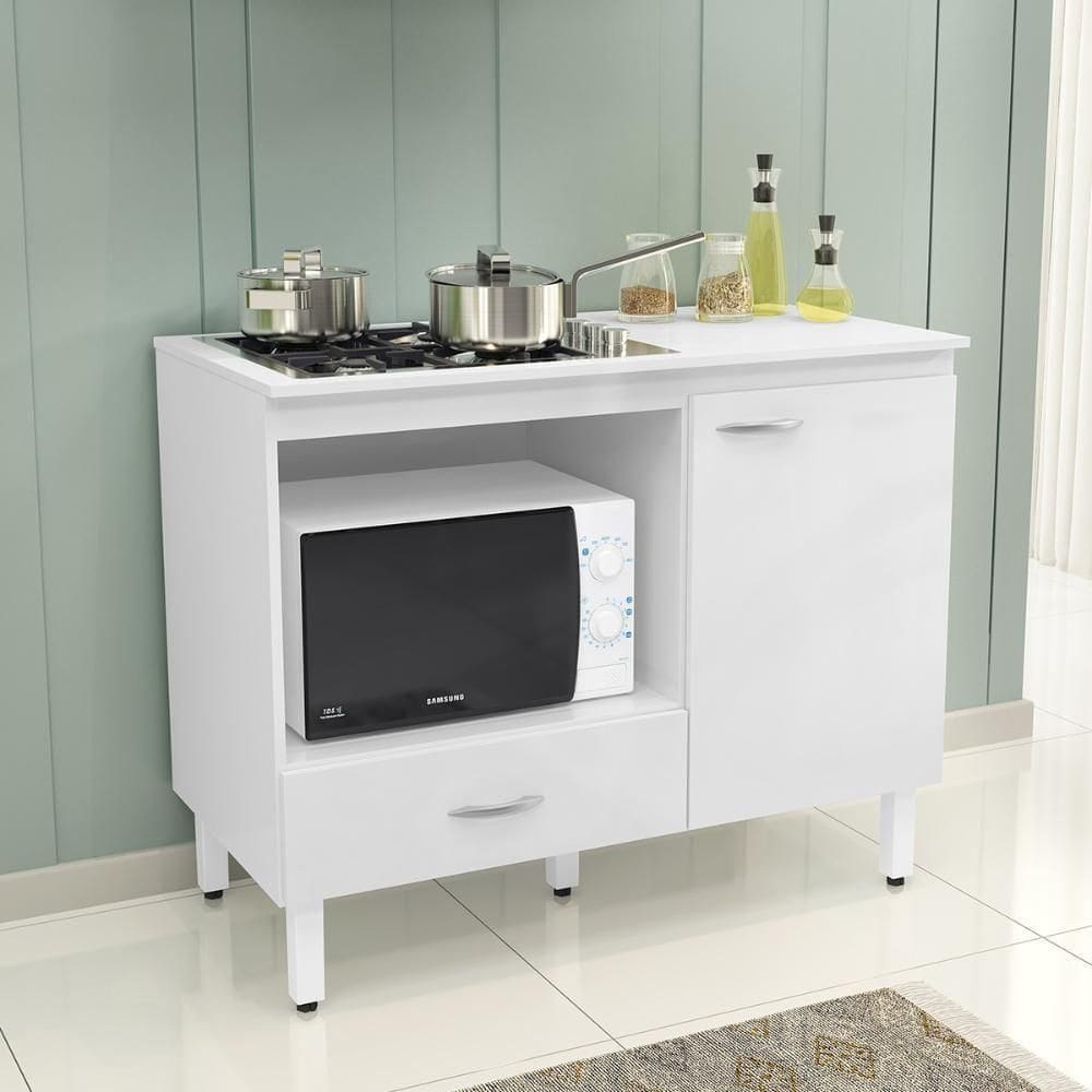 Balcão Cozinha Cooktop Blane 105cm 1 Porta 1 Gaveta Branco