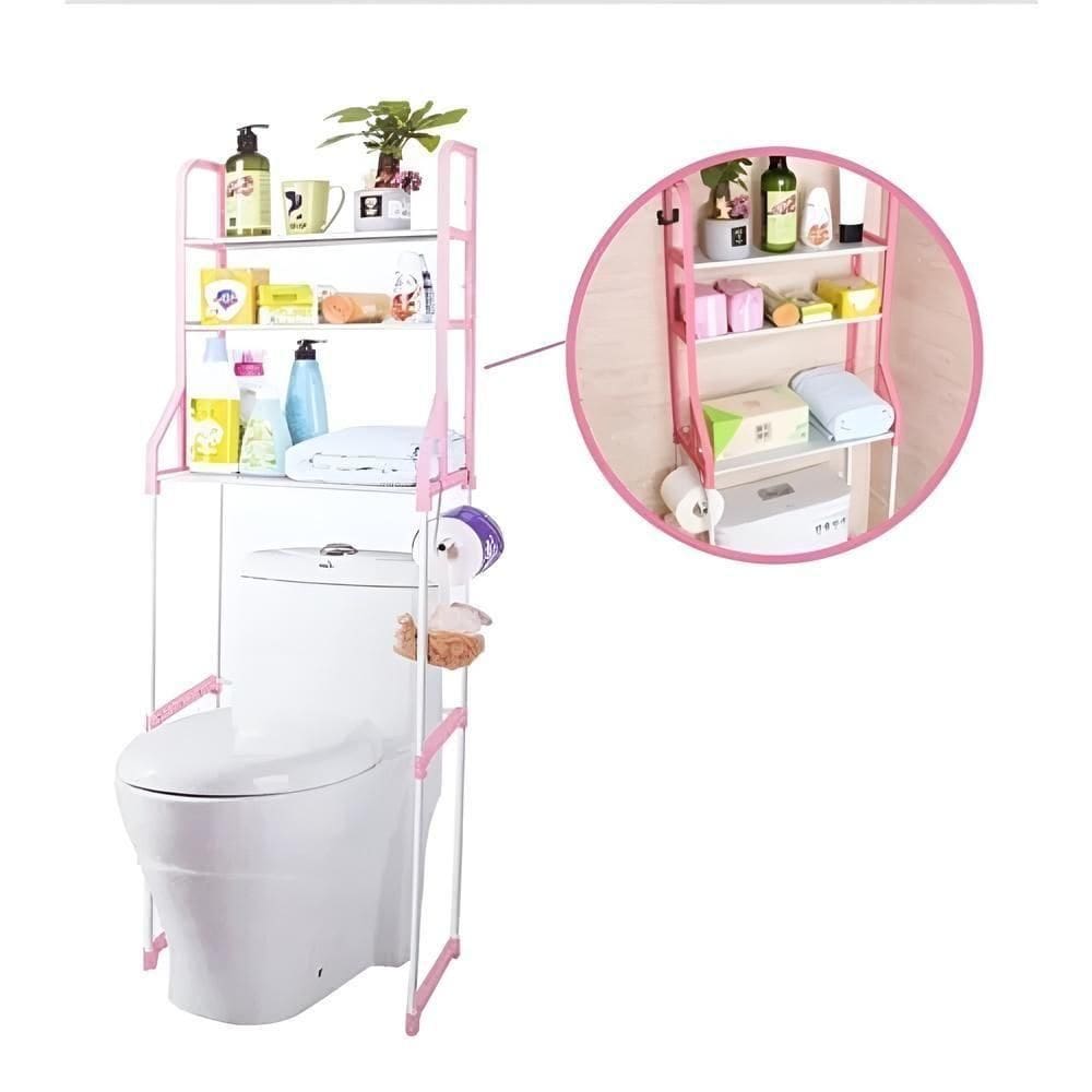 Estante Organizadora Para Banheiro Lavabo Lavanderia 3 Prateleiras Porta Toalhas Portatil Rosa