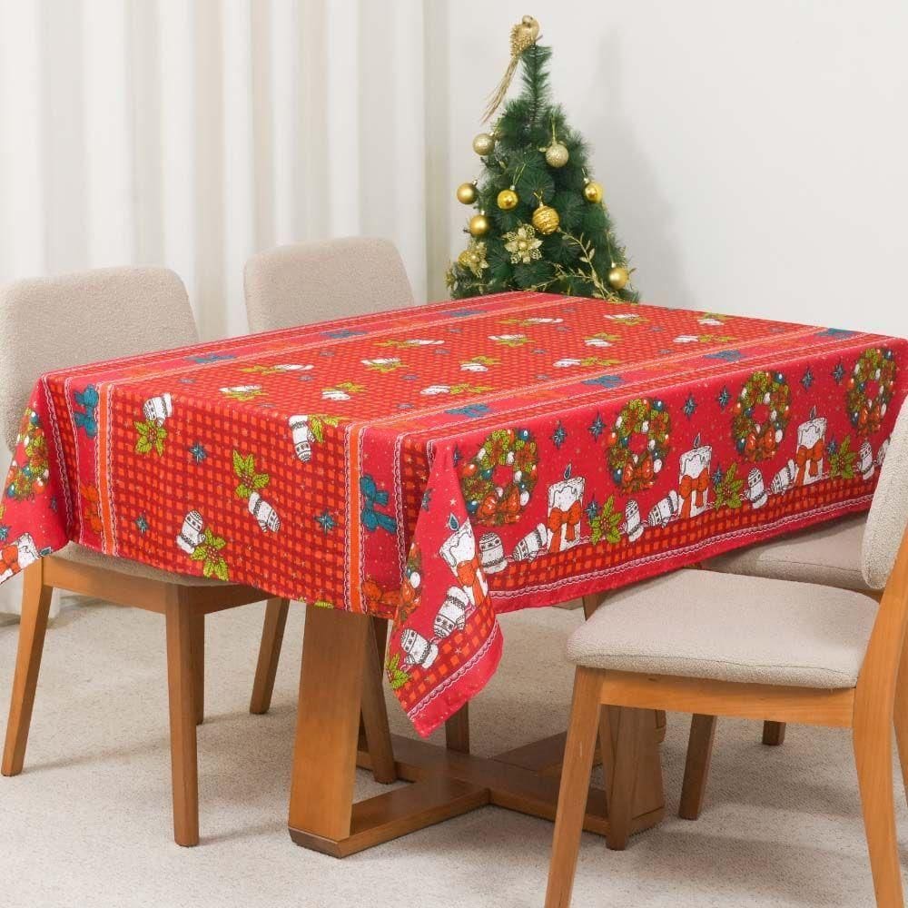 Toalha De Mesa Decorativa Natal 1,45m X 1,45m Para 4 Lugares Tecido Oxford - Estampa 3 - 100% Poliéster