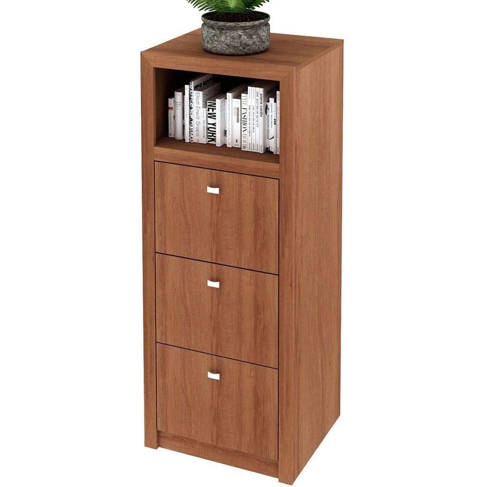 Armário Para Escritório Com 3 Gavetas Arquivo Amêndoa