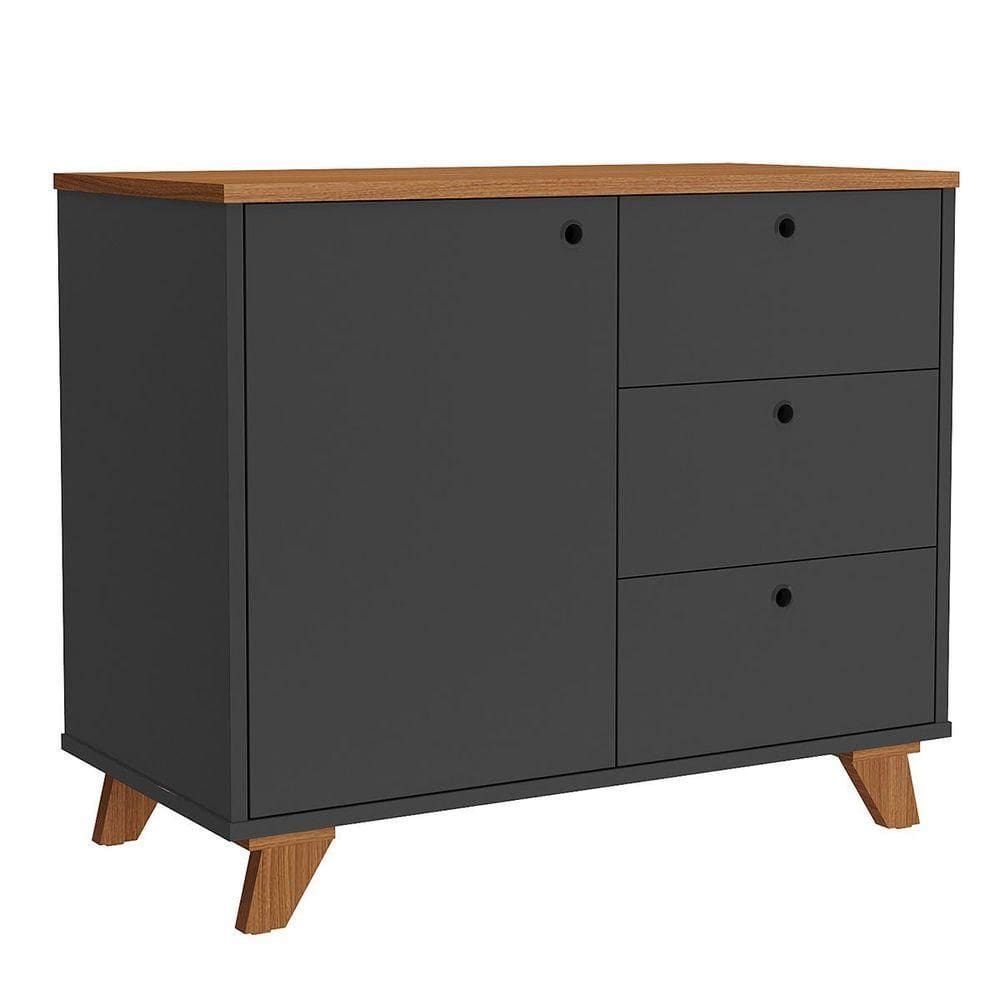 Balcão Para Escritório 3 Gavetas 1 Porta Luciano Freijó/preto