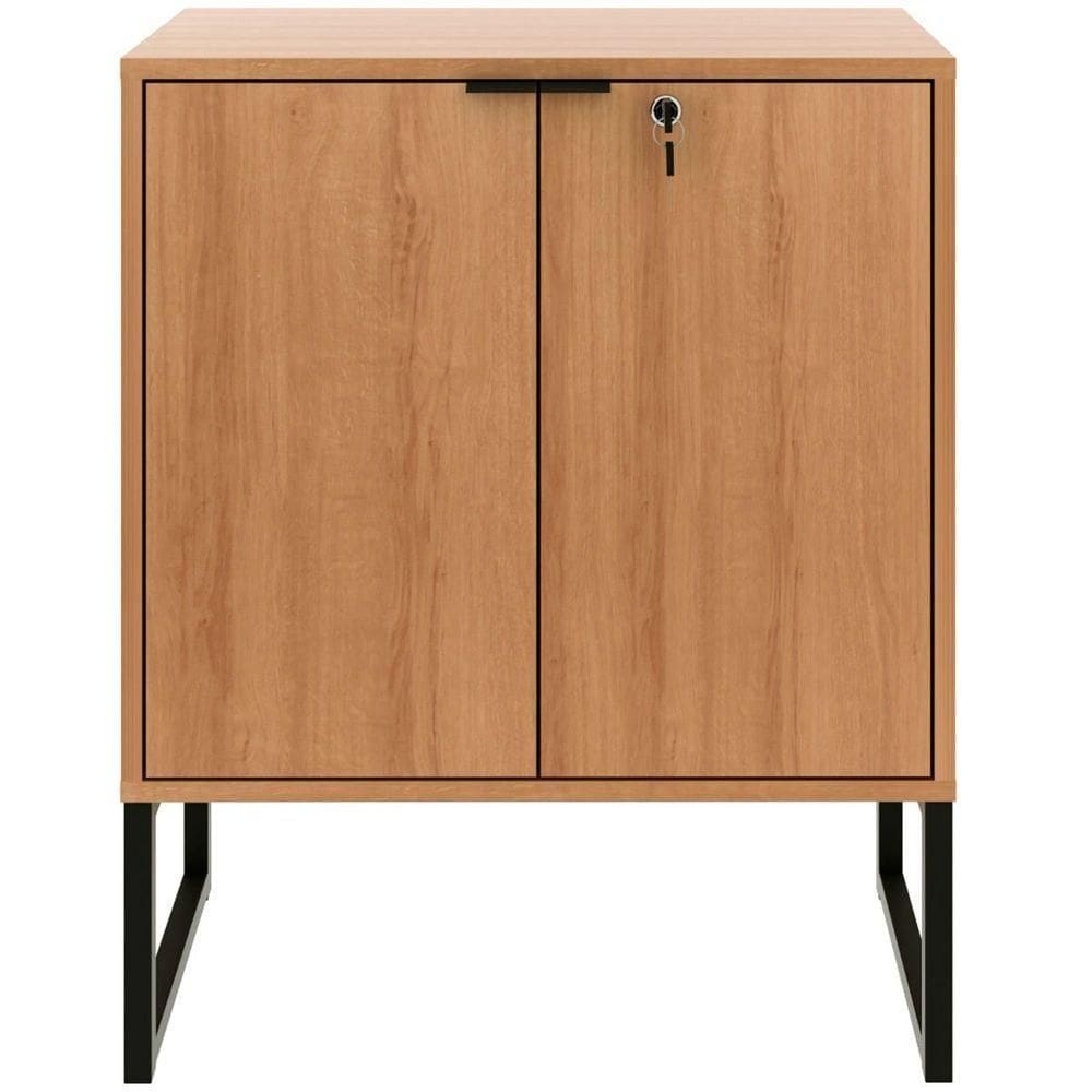 Balcão Para Escritório 2 Portas Com Chave Pequeno Amêndoa/preto