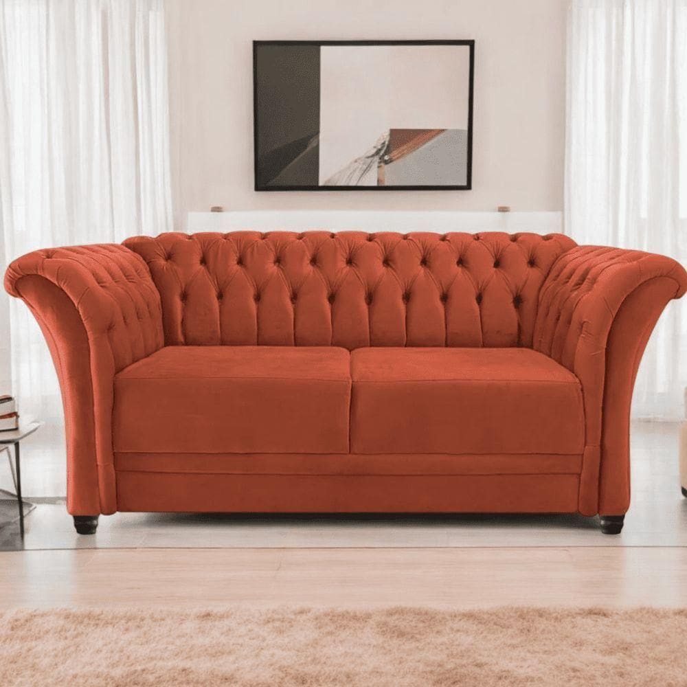 Sofá Recamier Divã Chesterfield 200cm Sofia Suede Terracota Capitonê- Mabe Magazine