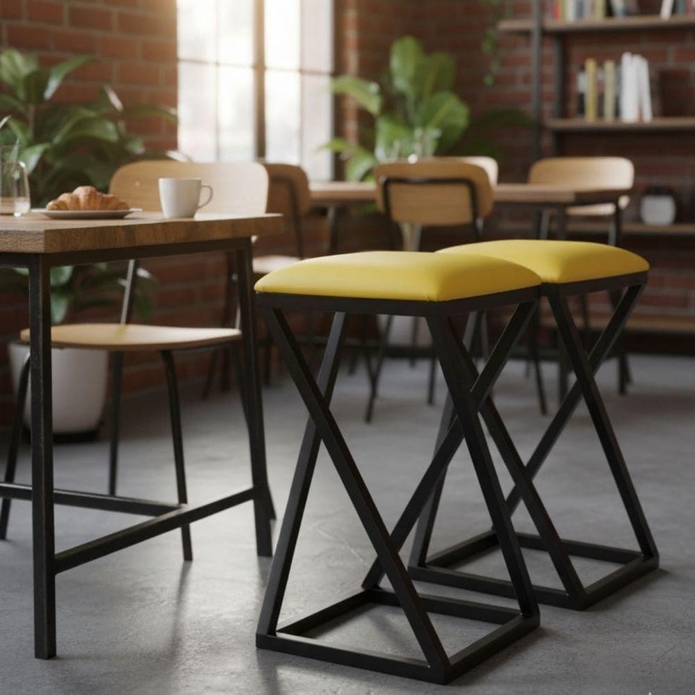 Conjunto 2 Banquetas Baixa Industrial Z Amarelo