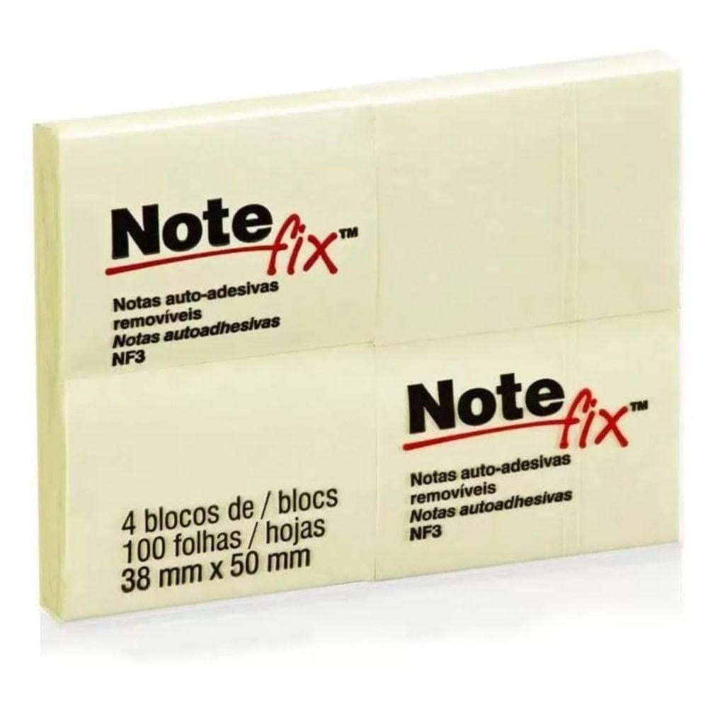 Bloco De Notas Adesivos Reposicionáveis 38x50 Mm - 100 Folhas - 4 Unidades - Amarelo - 3m