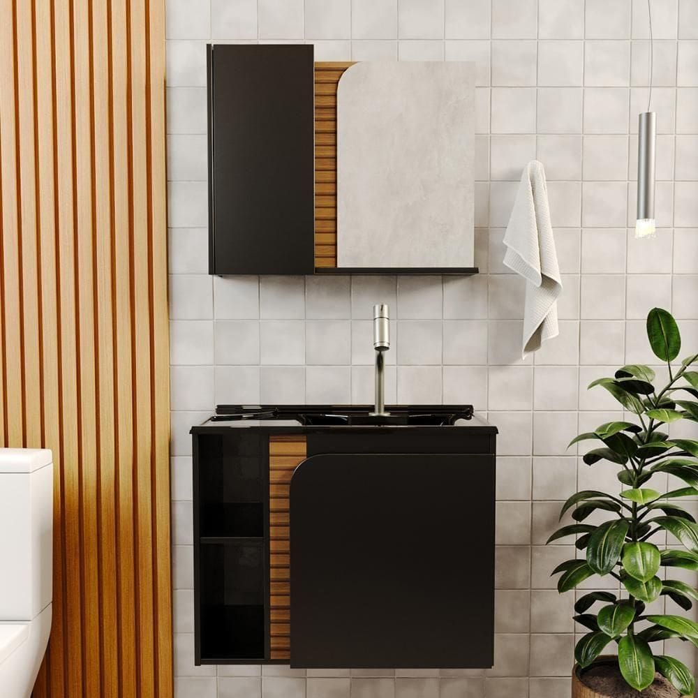 Gabinete Banheiro Lotus Cuba Preto Fosco/ripa 3d