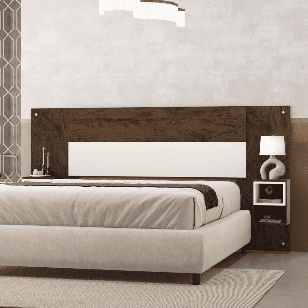 Cabeceira Cama Box Regulável Casal/solteiro Com Nicho Acoplado Tóquio Imbuia/champanhe - Mabe Magazine