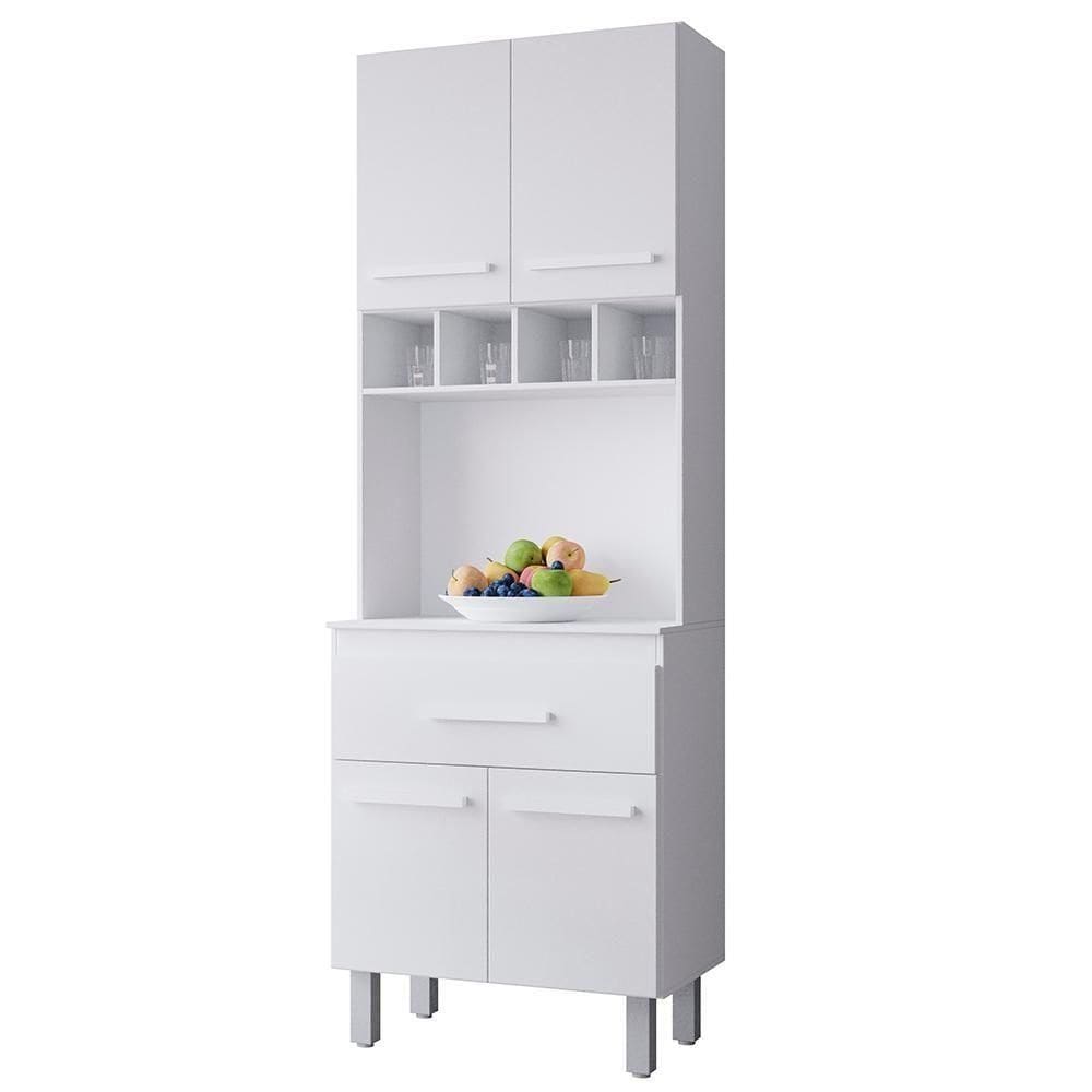 Armario Paneleiro 4 Portas 1 Gaveta 197x60 Cm Vitoria Branco Mobbs