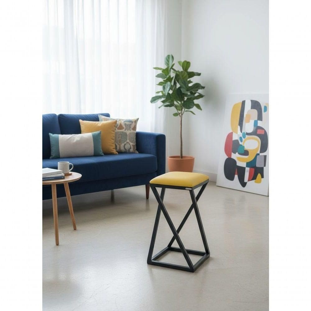 Kit 2 Bancos Bistrô Baixa Cozinha Varanda Churrasco Banqueta Amarelo