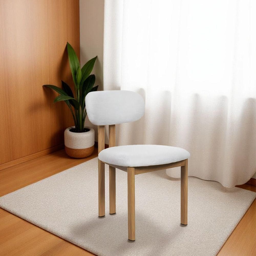 Cadeira De Jantar Tulipa Estrutura Aço Carbono Laminado Natural Com Estofado Linho Cru