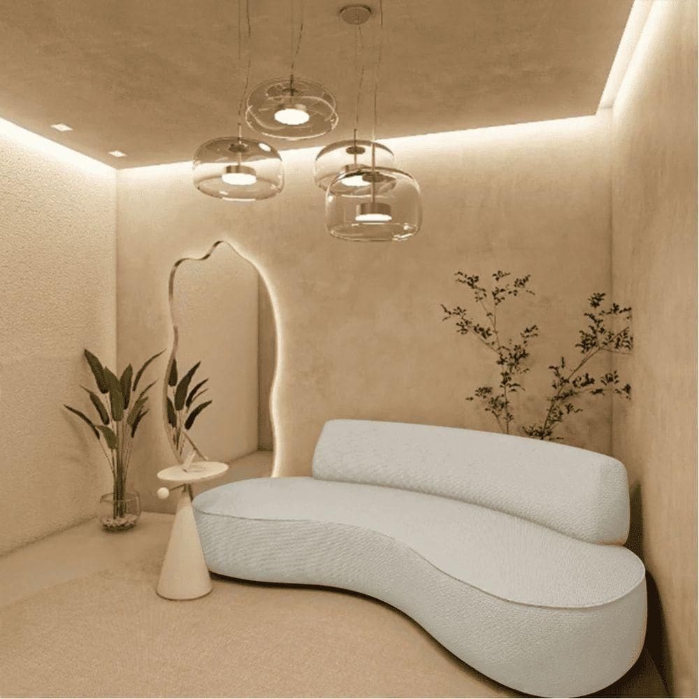 Sofá Curvo 2 Lugares Orgânico Amsterdã 140cm Bouclé Bege- Mabe Magazine