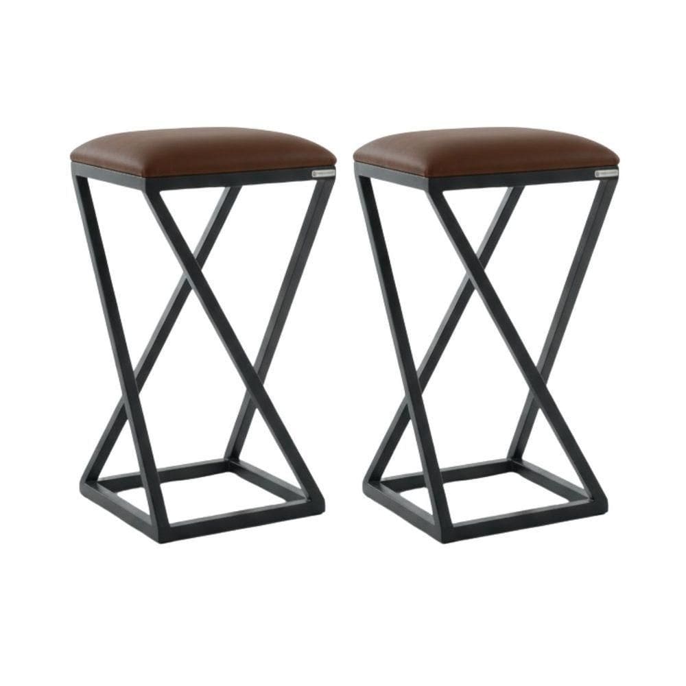 Conjunto 2 Banquetas Baixa Para Mesa De Cozinha Industrial Marrom