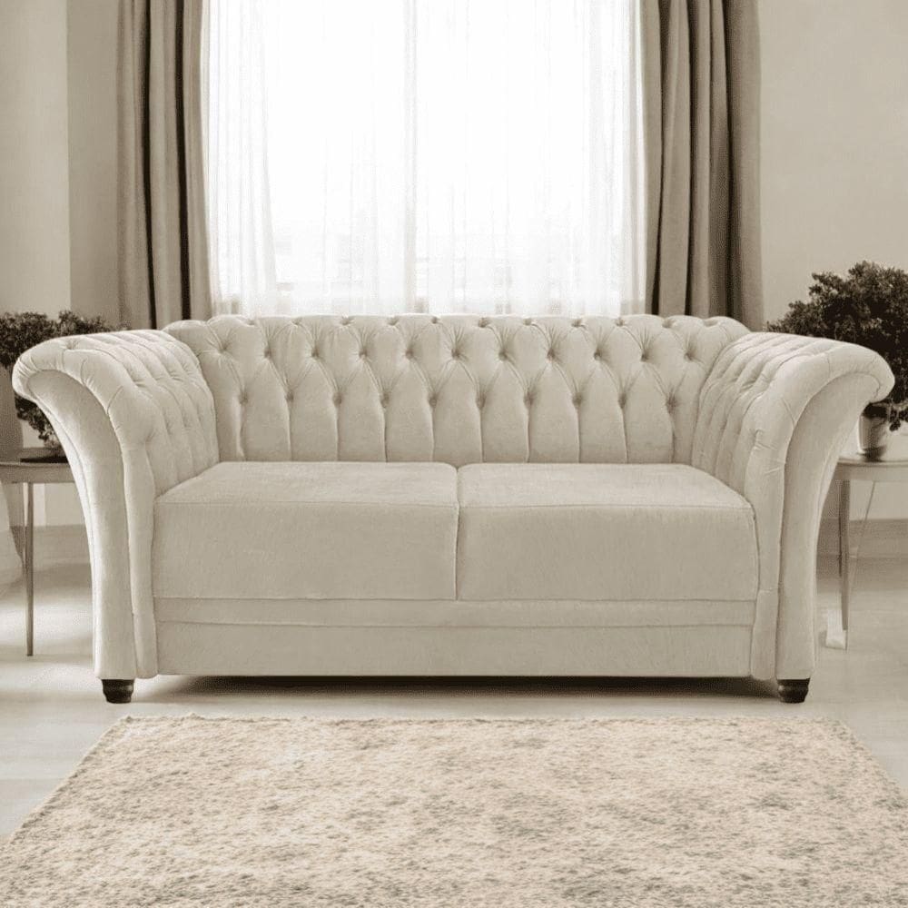 Sofá Recamier Divã Chesterfield 185cm Sofia Suede Bege Capitonê- Mabe Magazine