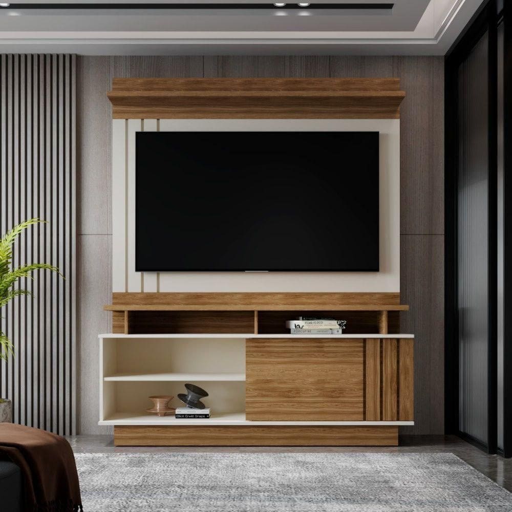 Estante Painel Home Para Tv 55” Goiás Off White/amêndoa- Mabe Magazine